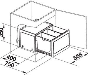 Inbouw afvalemmer BLANCO BOTTON Pro 60/3 517470 Deurmeenemer