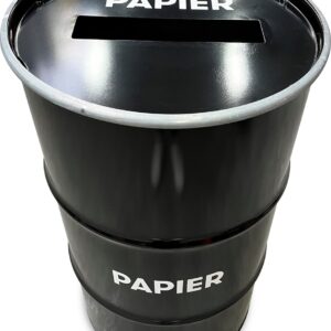 BinBin 120 Liter papier container| papier prullenbak| papier afvalbak| met papieren gleuf deksel| Industrieel metalen olievat zwart met aanduiding papier| 120 Liter| 48x82 cm