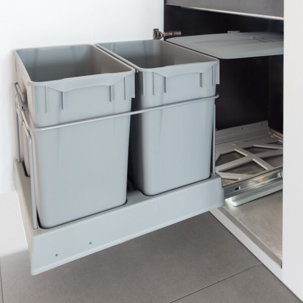 ComfortHome afvalbak 2x30L - uittrekbare prullenbak - inbouw afvalemmer - grijs - B38,4xD49xH51,1cm