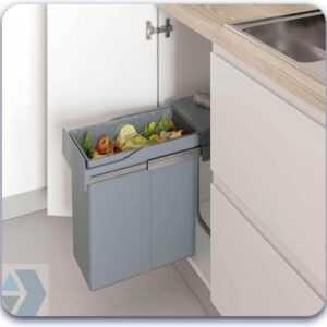 ComfortHome afvalbak 30L - uittrekbare prullenbak - inbouw afvalemmer - grijs - B25,5xD45xH40cm