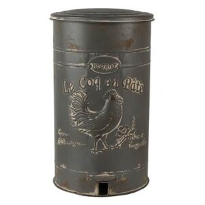 Clayre & Eef Pedaalemmer Ø 27x45 cm Grijs Metaal Rond Haan Prullenbak