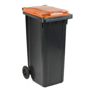 Kliko rolcontainer 180 liter oranje deksel - Zwart