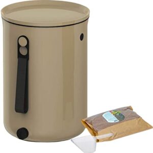 Skaza Bokashi Organko 2 Compostbak van gerecycled kunststof, starterset voor keukenafval en compostering, met gistingsactivator, 1 kg (cappuccino)